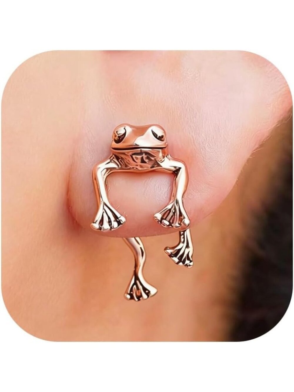 Women's rose gold Push Back Cute Stuff Vintage Shaped Stud Animal Frog  Earrings